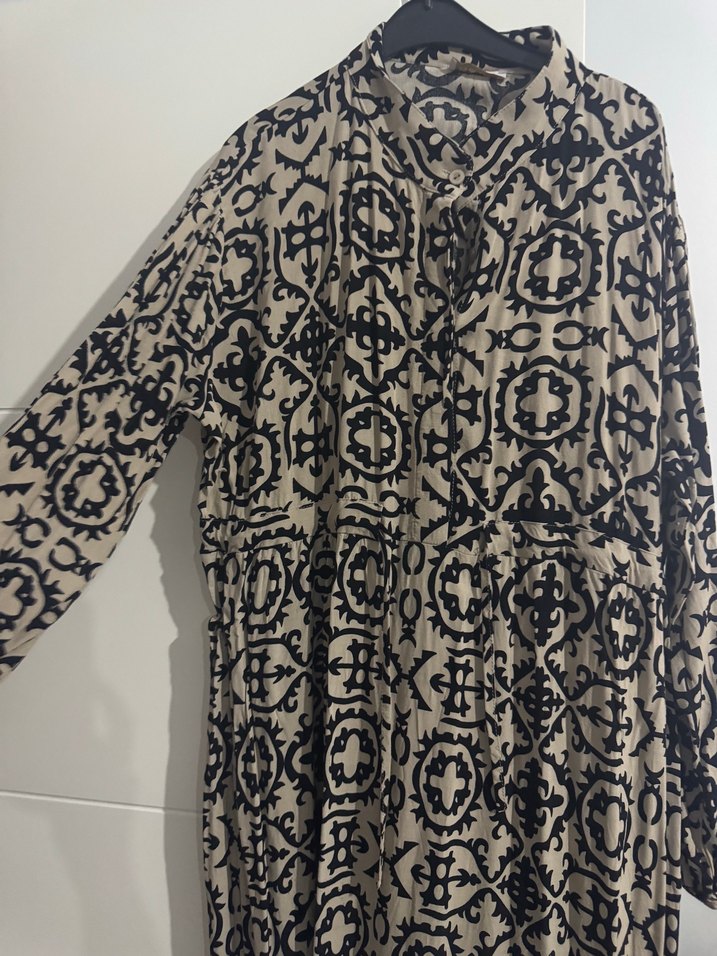 Bohem Desenli Uzun Kollu Gri Uzun Elbise - Görsel 2