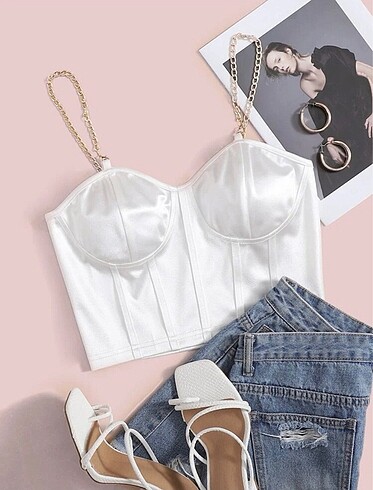 Shein beyaz saten korse crop