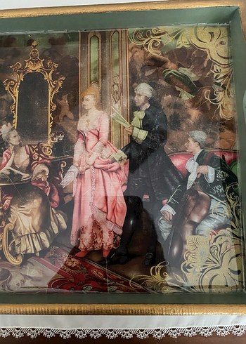 El boyama ahşapKlasik Sanat Temalı Renkli Ahşap Tepsi - Görsel 2