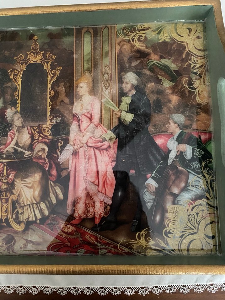 El boyama ahşapKlasik Sanat Temalı Renkli Ahşap Tepsi - Görsel 2