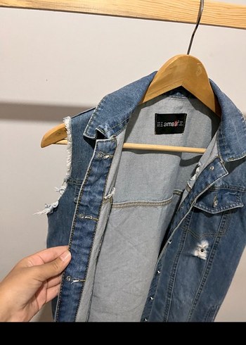 m Beden mavi Renk Düğmeli Mavi Denim Kolsuz Ceket@kot ceket