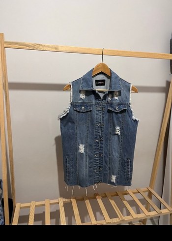 Diğer Düğmeli Mavi Denim Kolsuz Ceket@kot ceket