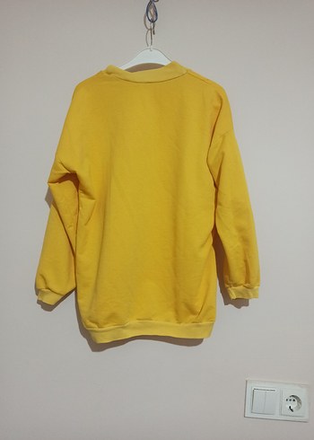 Sarı Kadın Sweatshirt, Bisiklet Yaka, Rahat Kesim - Görsel 2