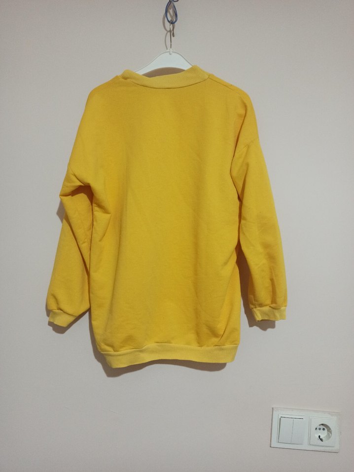 Sarı Kadın Sweatshirt, Bisiklet Yaka, Rahat Kesim - Görsel 2