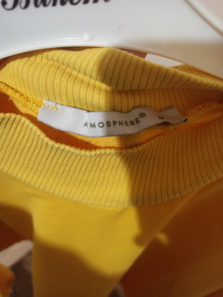 Sarı Kadın Sweatshirt, Bisiklet Yaka, Rahat Kesim - Görsel 3