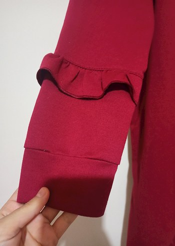 Bordo Fırfırlı Uzun Kollu Salaş Tunik - Görsel 5