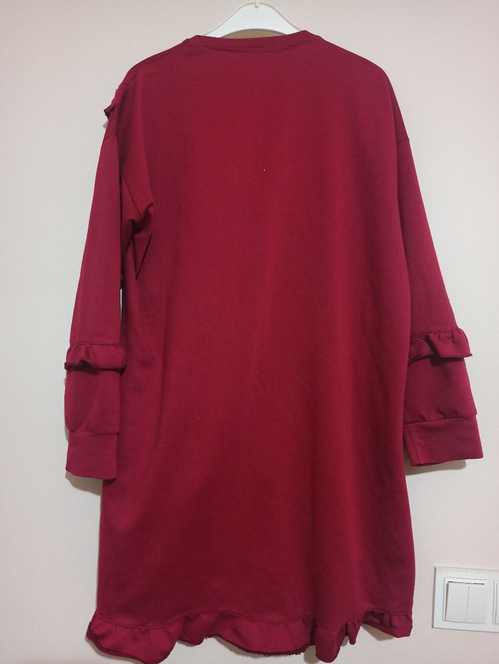 Bordo Fırfırlı Uzun Kollu Salaş Tunik - Görsel 3