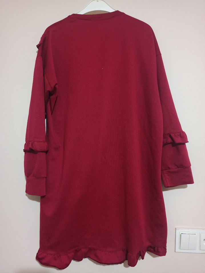 Bordo Fırfırlı Uzun Kollu Salaş Tunik - Görsel 2