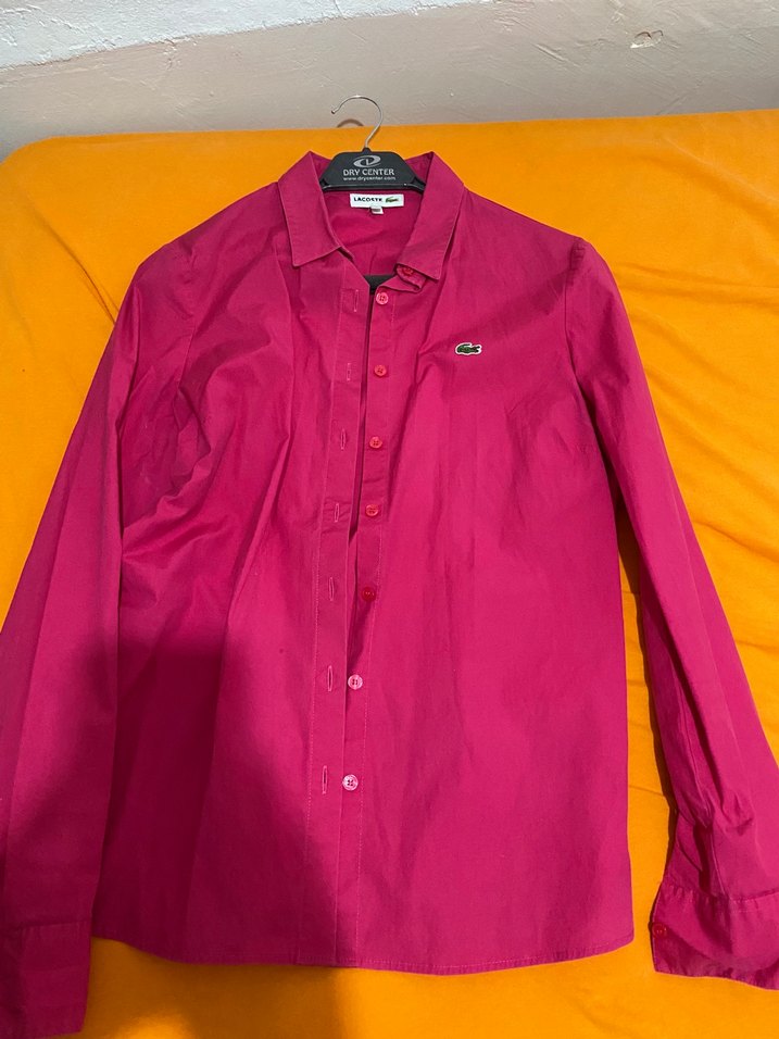 Düğmeli V Yaka Pembe Uzun Kollu Kadın Gömlek - Görsel 2