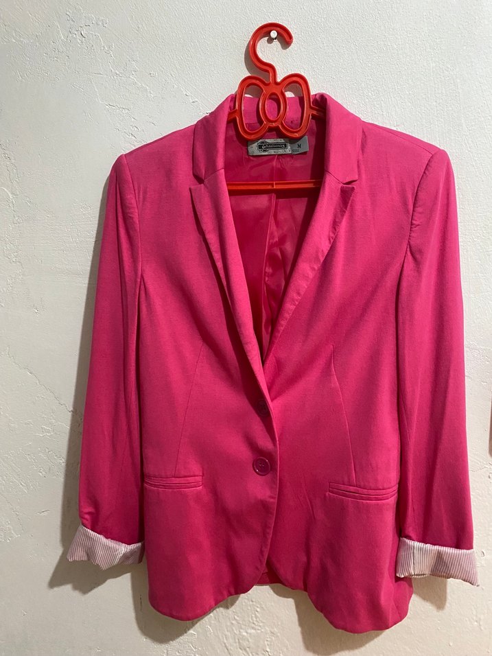 Pembe Düğmeli Kadın Blazer Ceket - Görsel 2