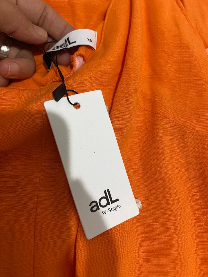 Turuncu Keten Salaş V Yakalı Uzun Tulum - Görsel 5