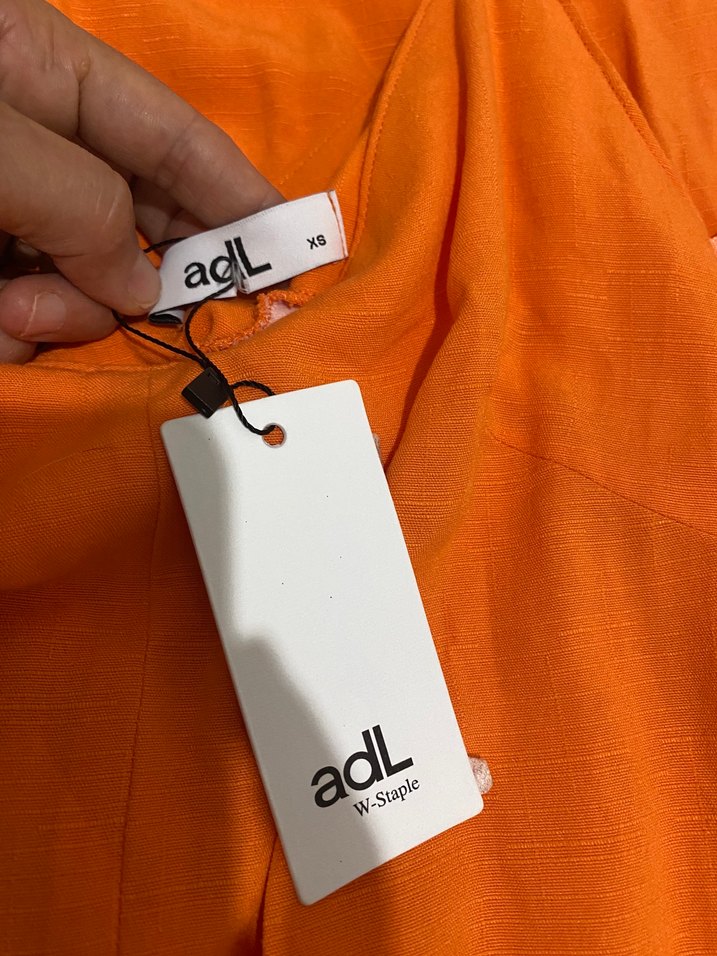 Turuncu Keten Salaş V Yakalı Uzun Tulum - Görsel 4