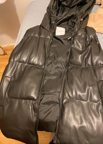 Kadın Uzun Kahverengi Kapüşonlu Deri Ceket - Görsel 3