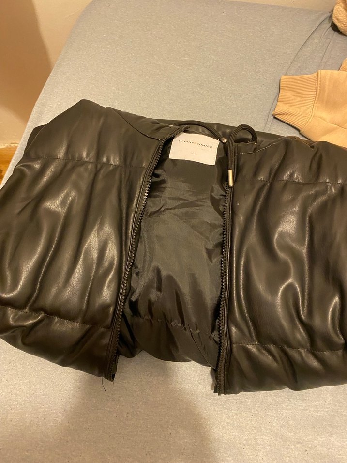 Kadın Uzun Kahverengi Kapüşonlu Deri Ceket - Görsel 5