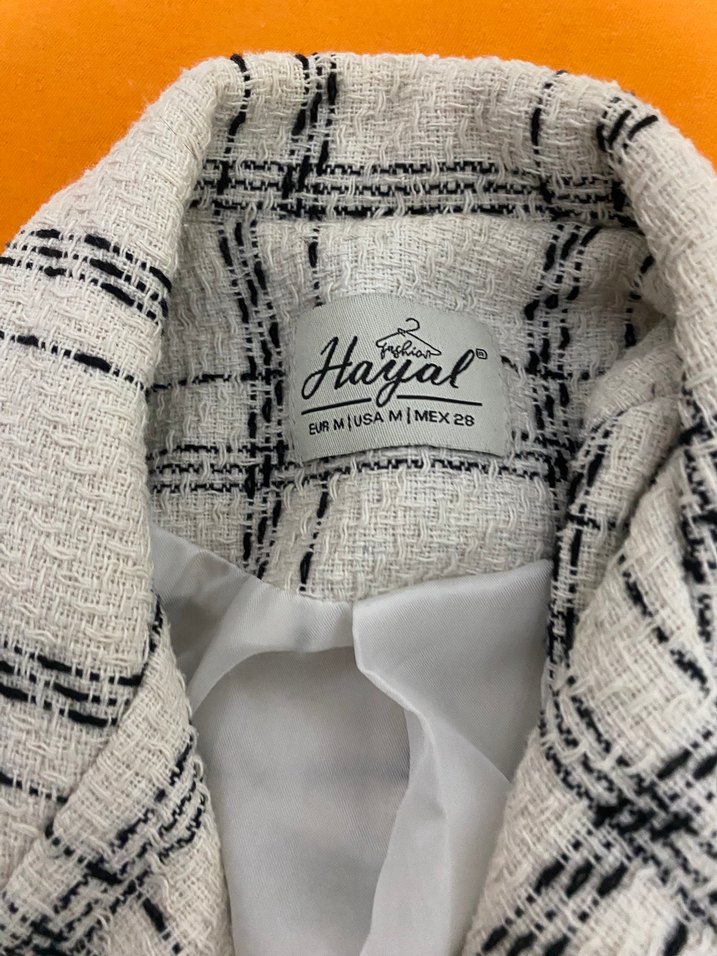 Düğmeli Beyaz Gri Ekose Kadın Blazer - Görsel 5