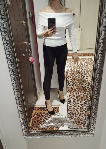 Kadın Beyaz kayık Yaka Uzun Kollu Kazak - Görsel 4