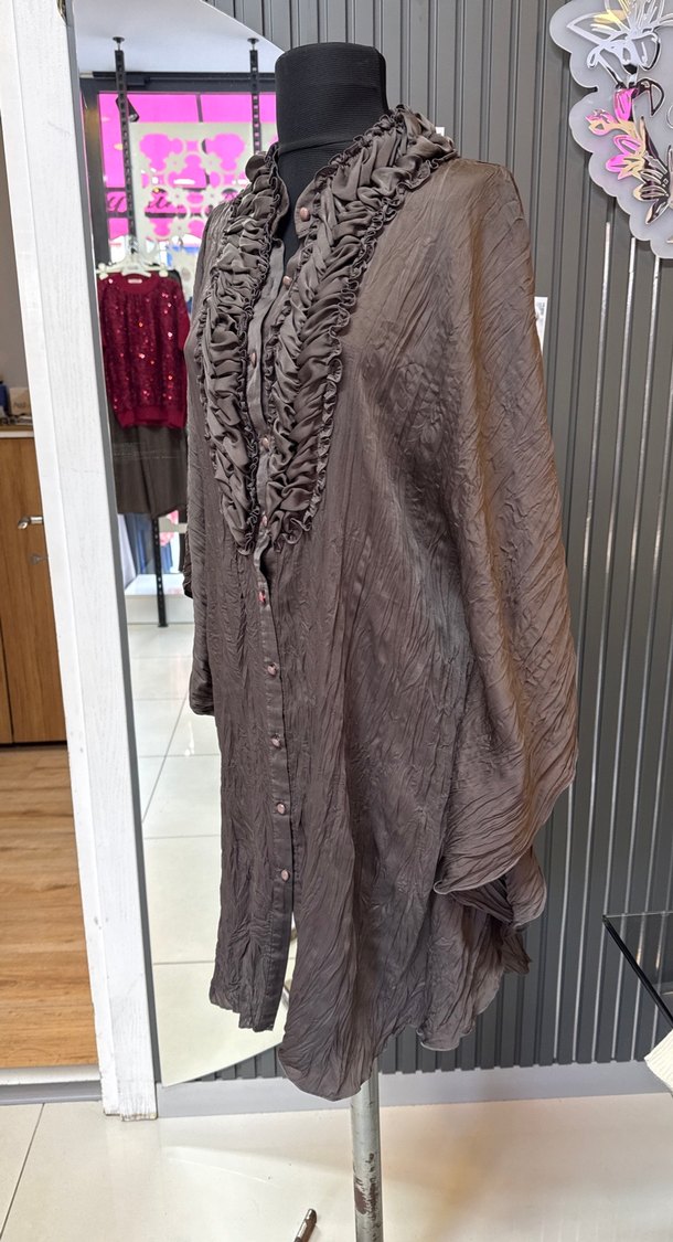 Düğmeli Uzun Kahverengi pamuk saten Bohem gömlek elbise - Görsel 3