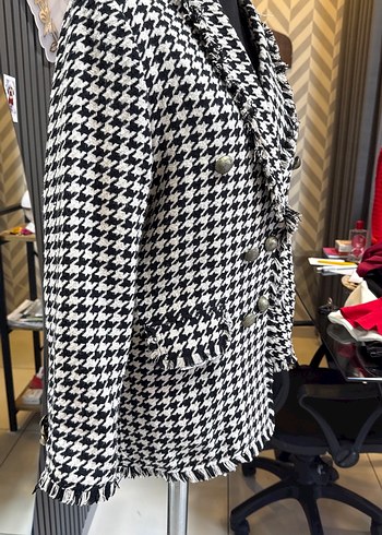 Kaz ayağı Desenli Mini Kadın Blazer Ceket - Görsel 2