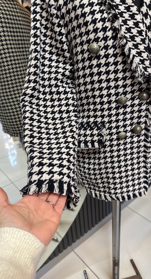 Kaz ayağı Desenli Mini Kadın Blazer Ceket - Görsel 4