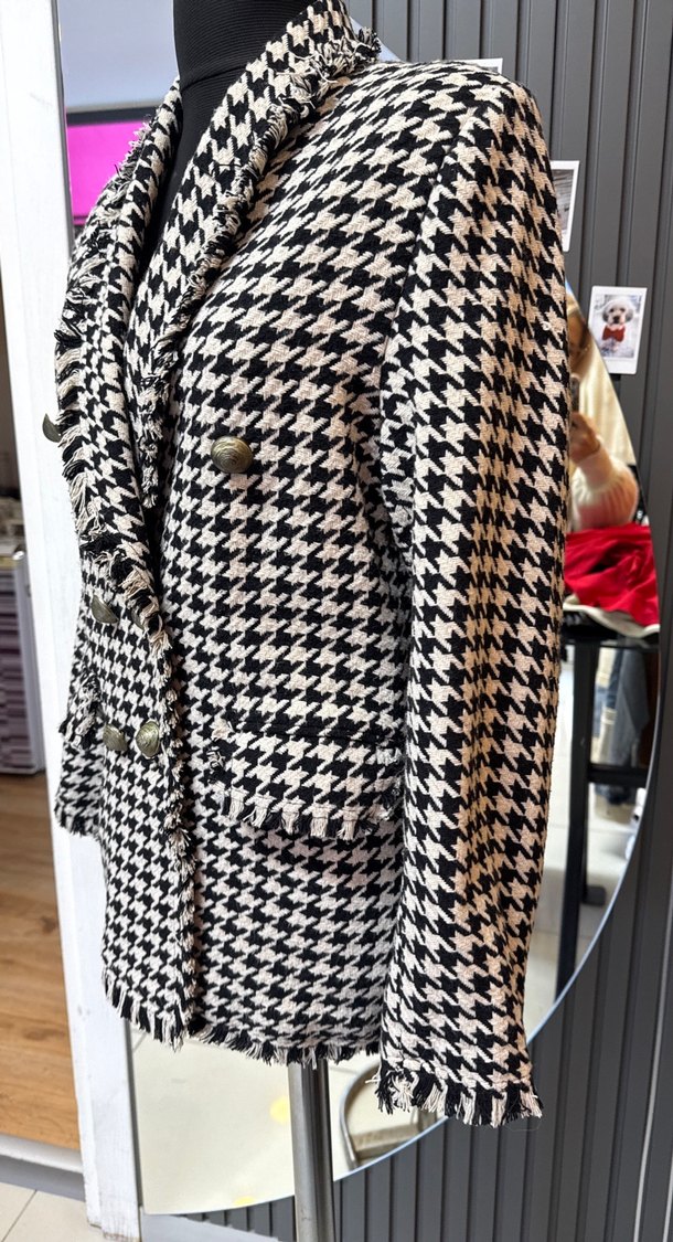 Kaz ayağı Desenli Mini Kadın Blazer Ceket - Görsel 3