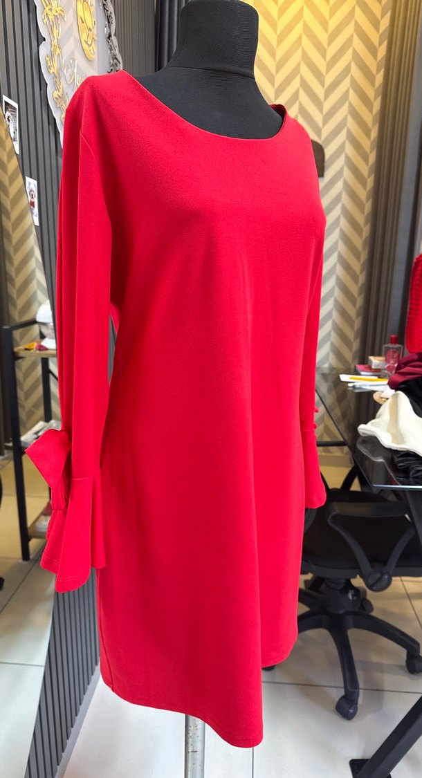 Kırmızı Uzun Kollu mini  Elbise - Görsel 2