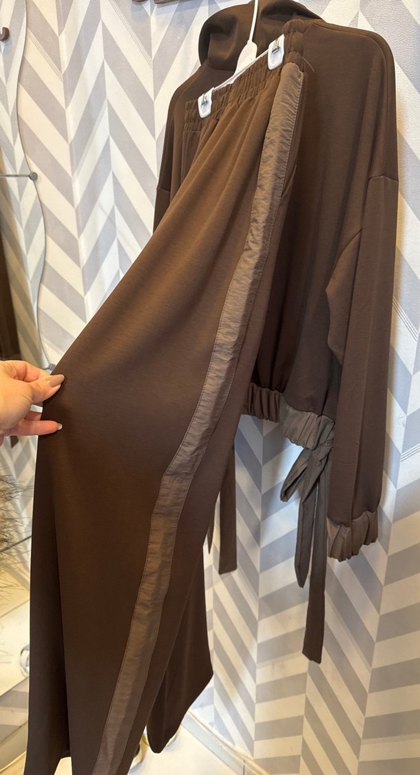 Kahverengi Kuşaklı Uzun Kadın takım 36.38.40.42 bedenleri - Görsel 3