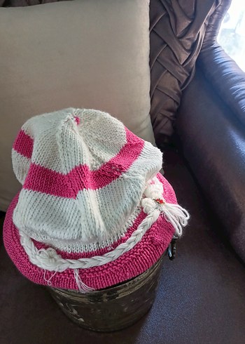 Pembe Örgü Kadın Bere - Görsel 3