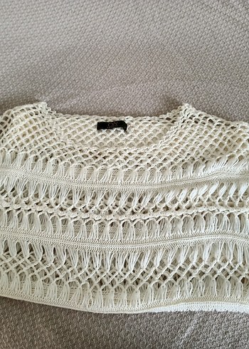 Kadın Beyaz Bohem Kısa Kollu Örgü Kazak - Görsel 3