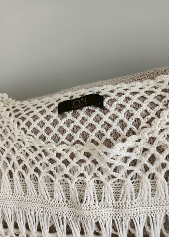 Kadın Beyaz Bohem Kısa Kollu Örgü Kazak - Görsel 2