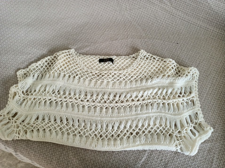 Kadın Beyaz Bohem Kısa Kollu Örgü Kazak - Görsel 3