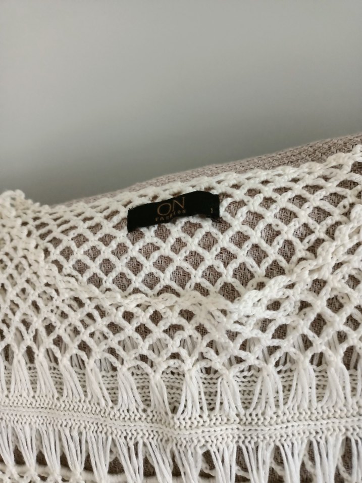 Kadın Beyaz Bohem Kısa Kollu Örgü Kazak - Görsel 2