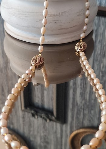 Gerçek Pudra Rengi Premium İnci Kolye - Görsel 7