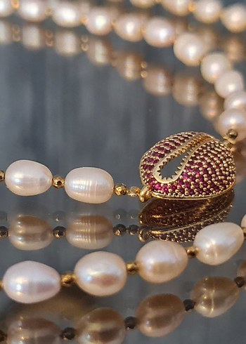 Gerçek Pudra Rengi Premium İnci Kolye - Görsel 6