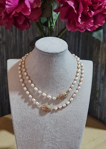 Gerçek Pudra Rengi Premium İnci Kolye - Görsel 3