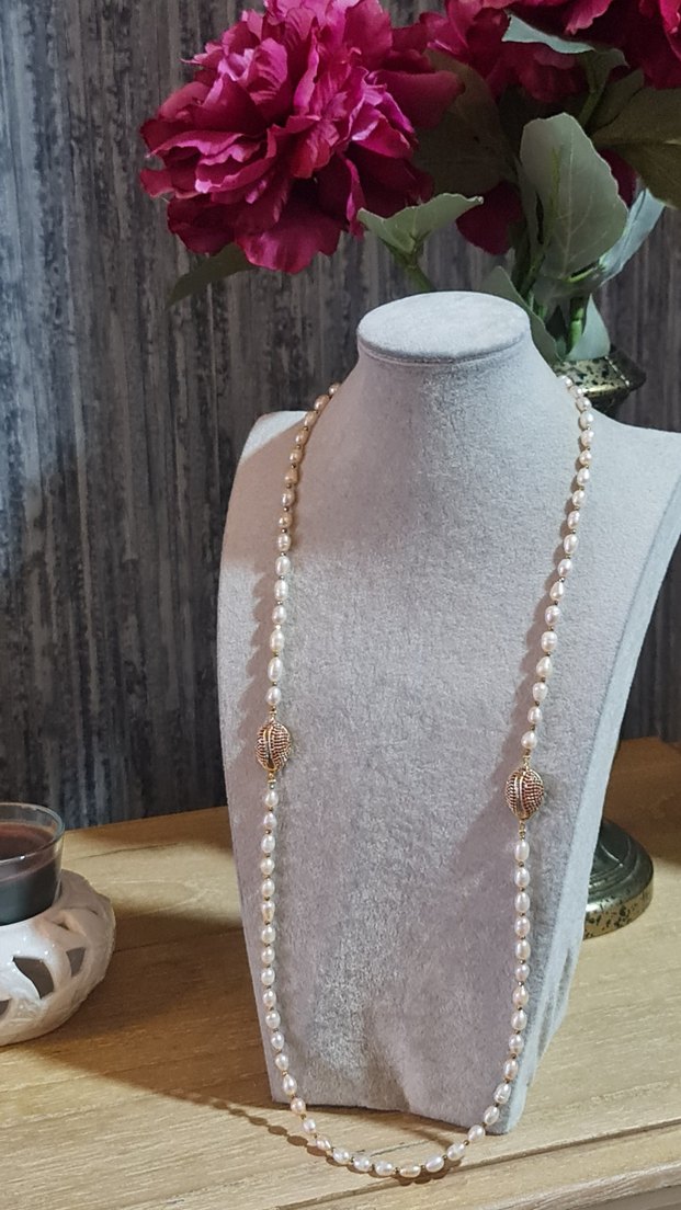 Gerçek Pudra Rengi Premium İnci Kolye - Görsel 5