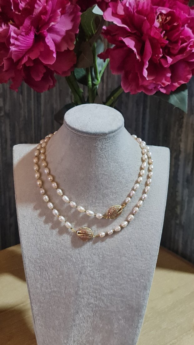 Gerçek Pudra Rengi Premium İnci Kolye - Görsel 3