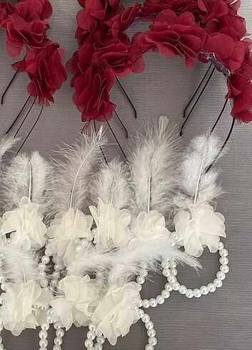 Nedime bilekliği 15 adet beyaz inci beyaz tüy şeker pembe olaca