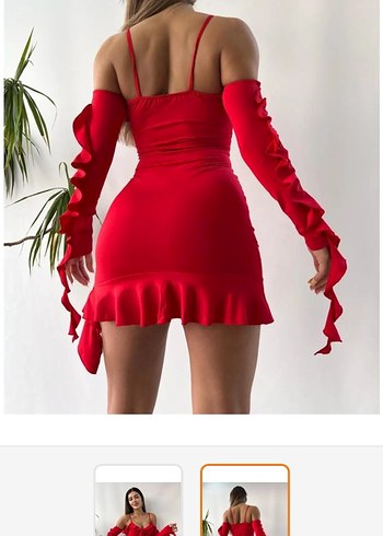 Zara Kırmızı Mini Volanlı İspantol askılı Elbise