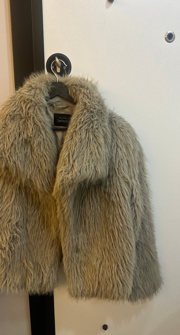 Gri Suni Kürk Detaylı Midi Kaban - Görsel 2