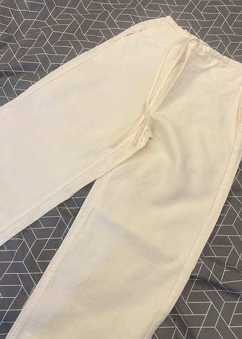 Kadın Beyaz Pamuklu Rahat Kesim Pantolon - Görsel 3
