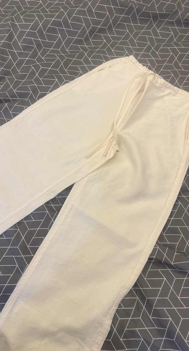 Kadın Beyaz Pamuklu Rahat Kesim Pantolon - Görsel 3