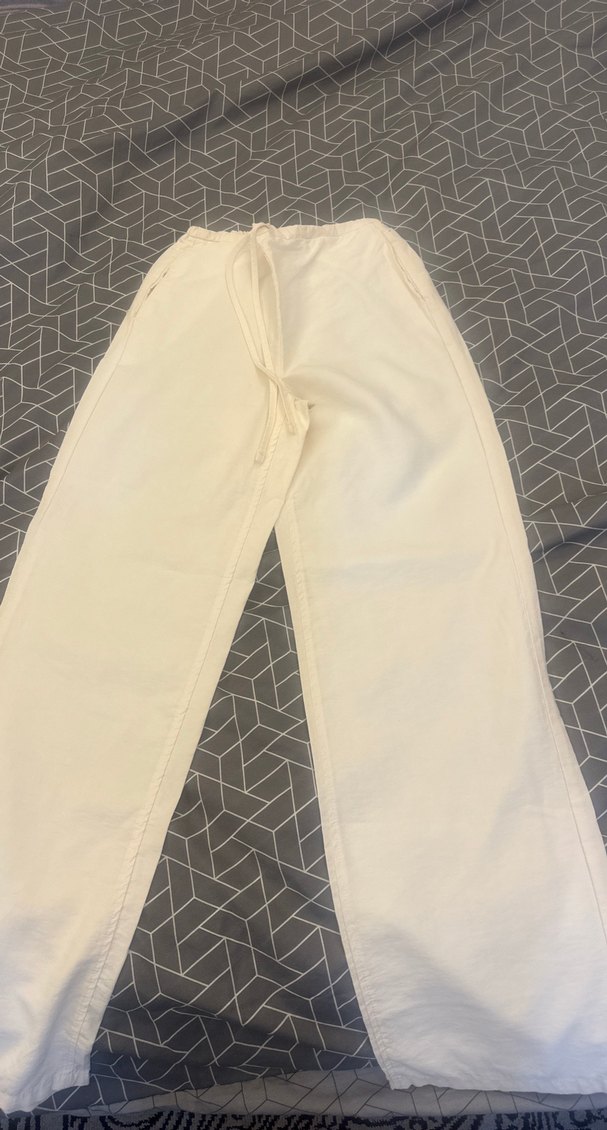 Kadın Beyaz Pamuklu Rahat Kesim Pantolon - Görsel 2