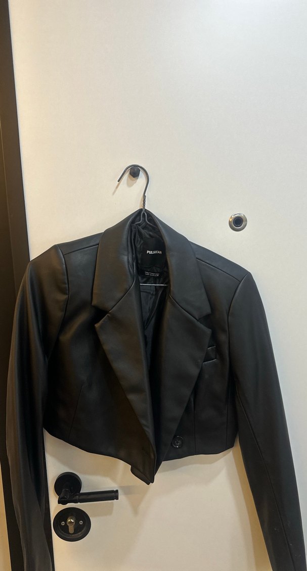 Kadın Siyah Deri Ceket Notch Yaka - Görsel 2