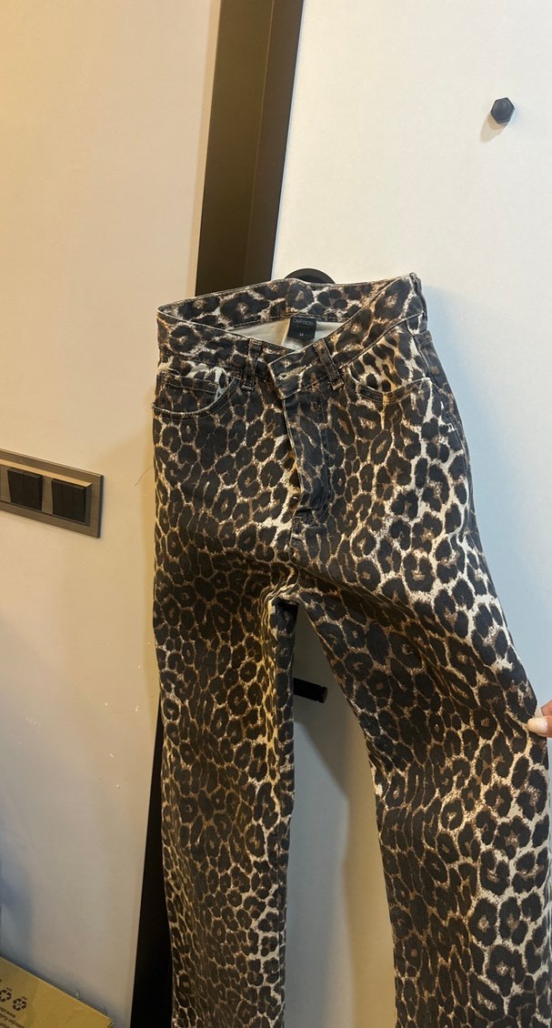 Kahverengi Leopar Desenli Kadın Jean - Görsel 3