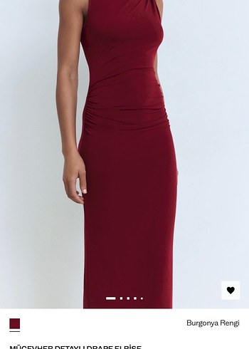 Bordo Drapeli Uzun Kadın Elbise - Görsel 6