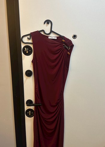 Bordo Drapeli Uzun Kadın Elbise - Görsel 2