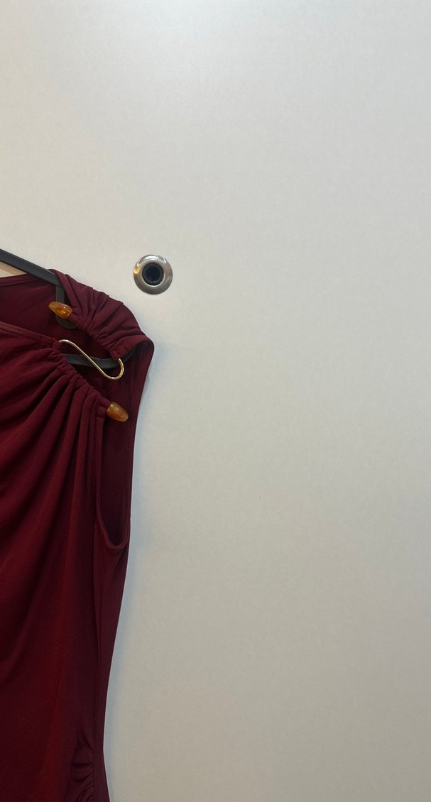 Bordo Drapeli Uzun Kadın Elbise - Görsel 4