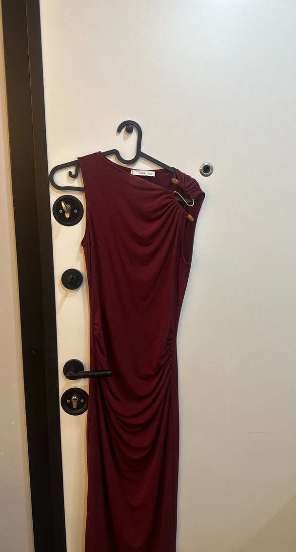 Bordo Drapeli Uzun Kadın Elbise - Görsel 5