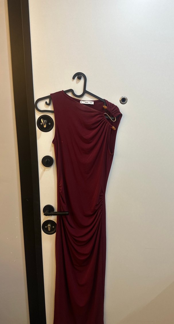 Bordo Drapeli Uzun Kadın Elbise - Görsel 2