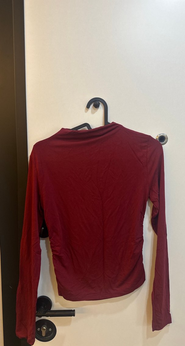 Bordo Yüksek Yakalı Uzun Kollu Kadın Gömlek - Görsel 3